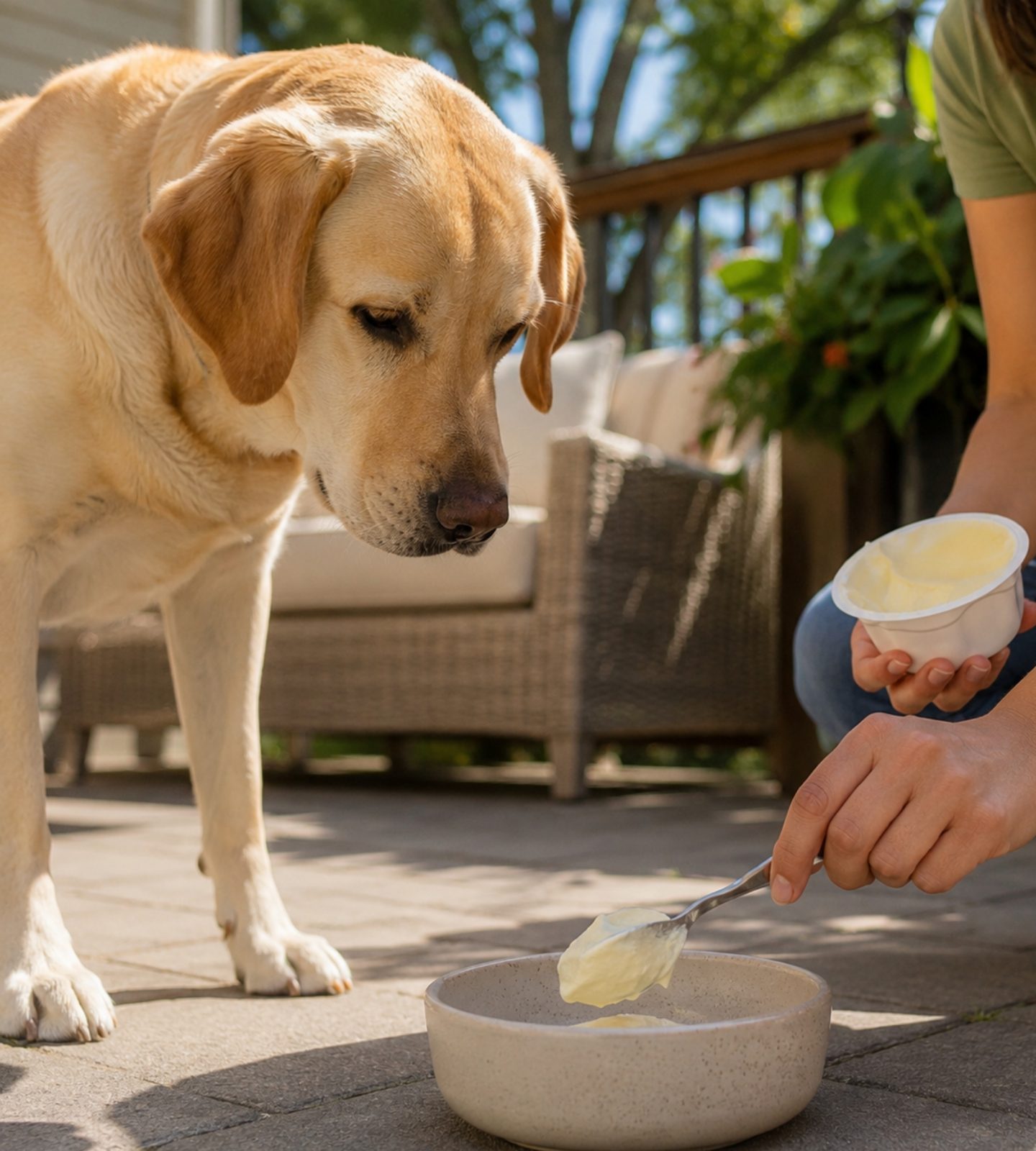 Spooning YowUp Frozen Yogurt into a dog bowl